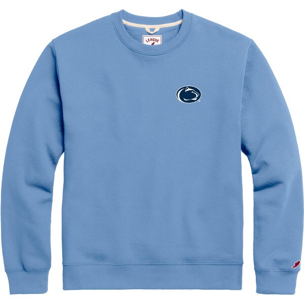 light blue crew neck sweatshirt with Penn State Athletic Logo on left chest